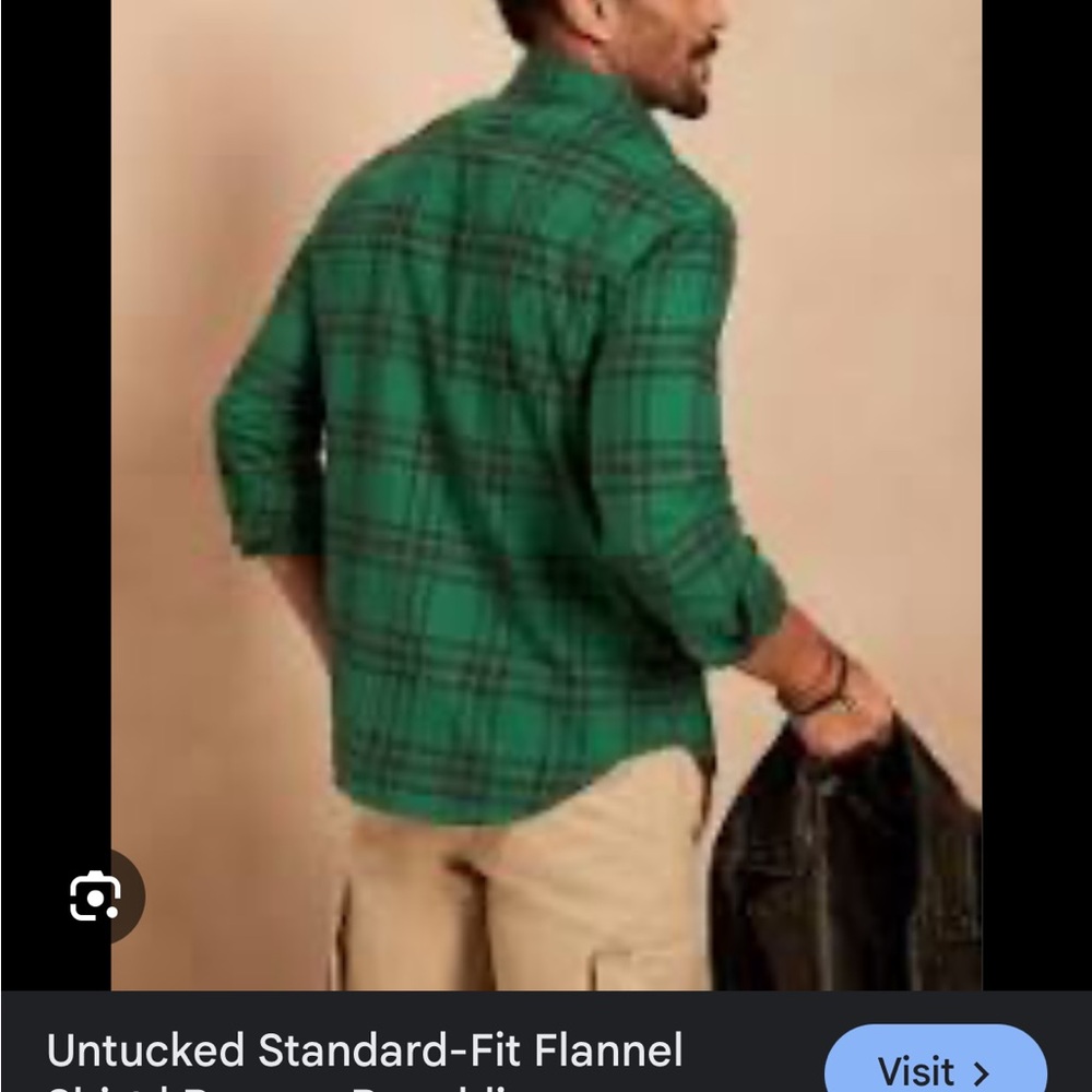 New, unopened men’s green flannel, medium